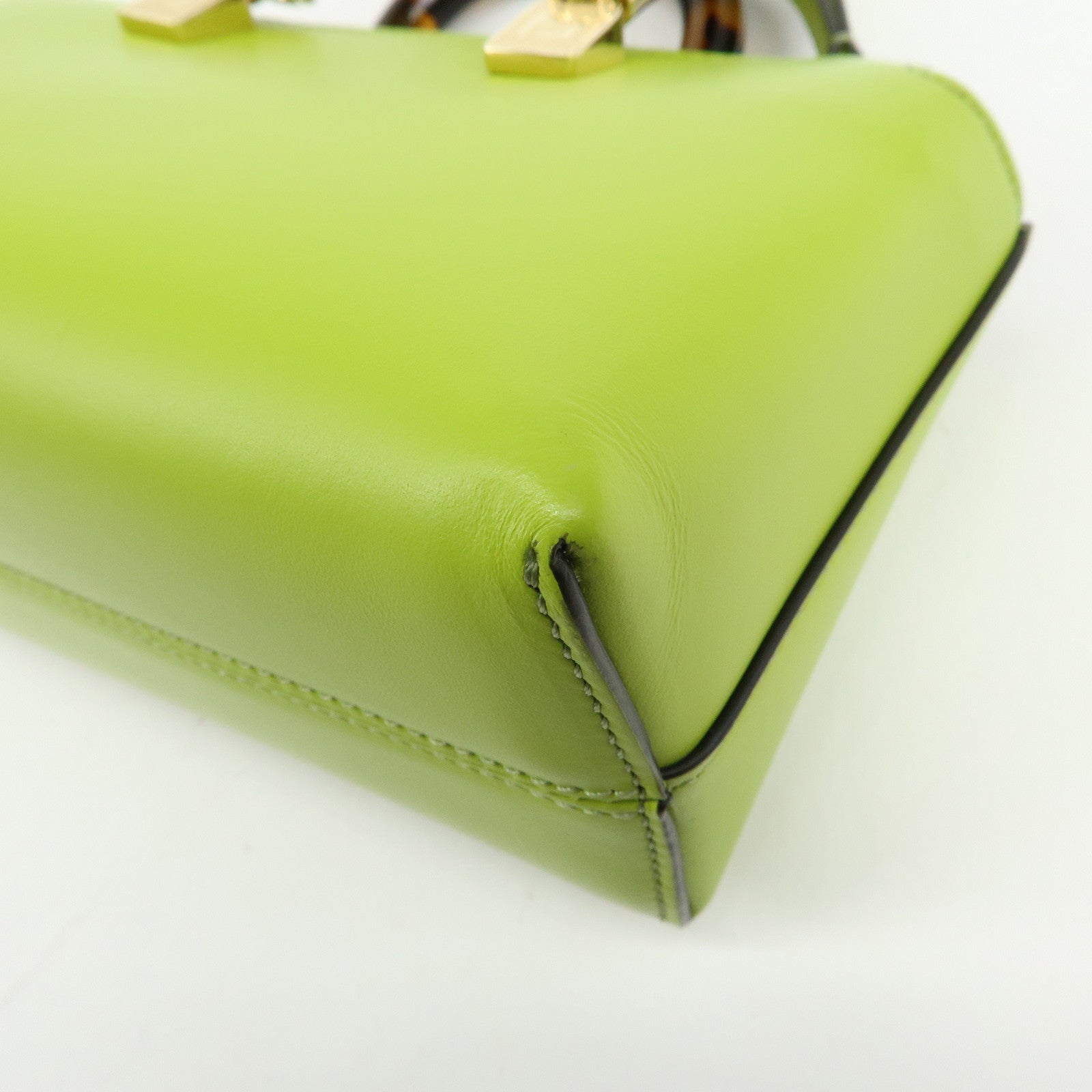 FENDI By the Way Leather 2Way Bag Mini Hand Bag Lime Green 8BS067
