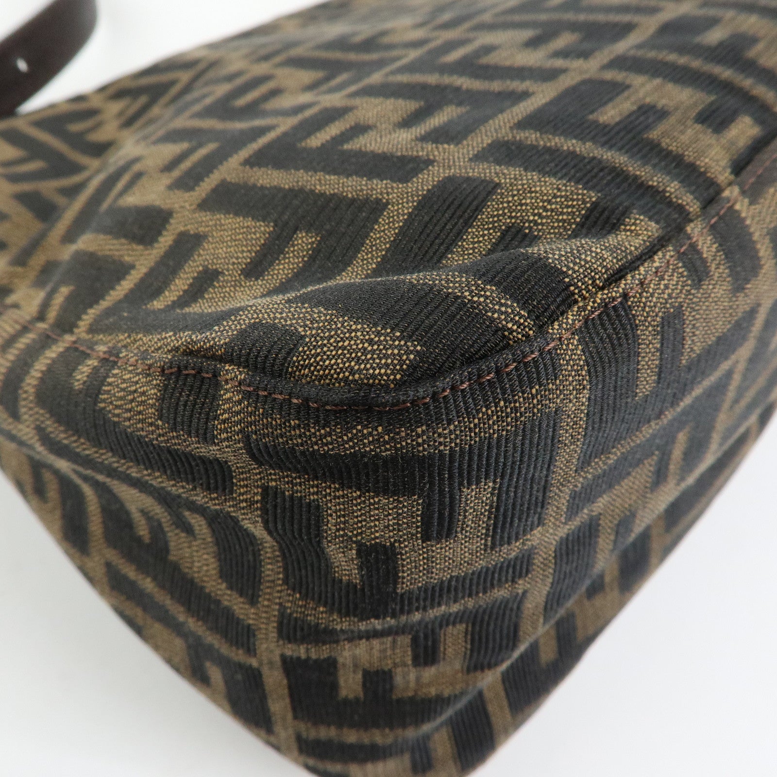 FENDI Mamma Baguette Zucca Canvas Leather Shoulder Bag Brown 26325