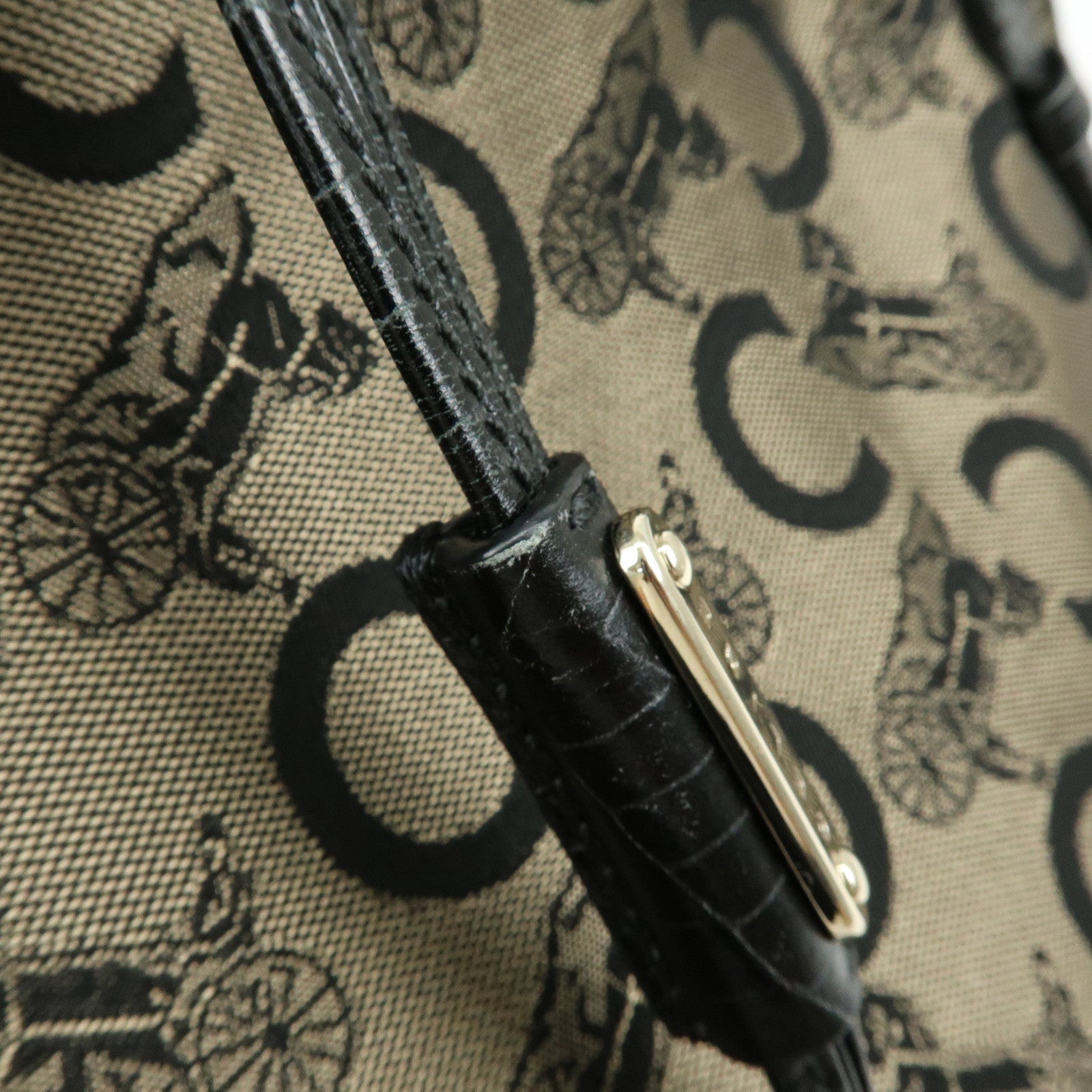 CELINE Bitter Sweet C Sulky Canvas Leather Hand Bag Shoulder Bag Brown