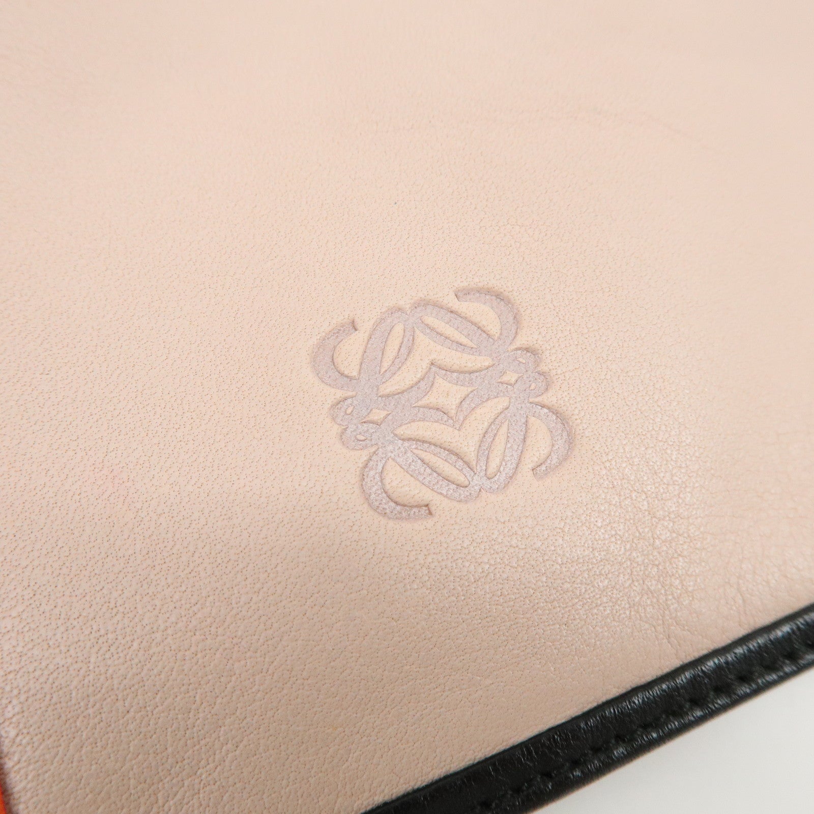 LOEWE Anagram Nappa Leather Clutch Bag Flat Pouch Pink Orange