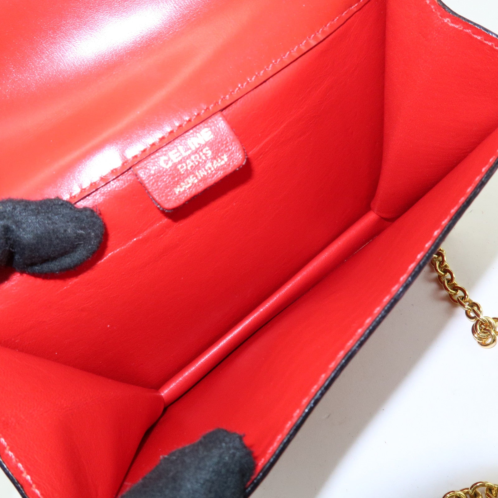 CELINE Starball Leather Chain Shoulder Bag Crossbody Bag Red