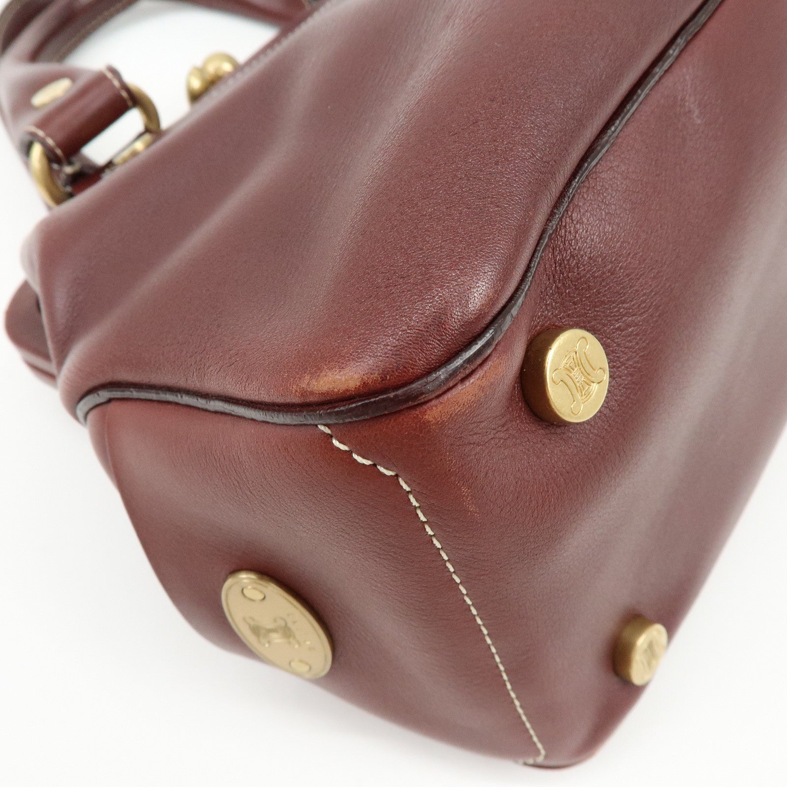 CELINE Boogie Bag Leather Kiss Lock Hand Bag Bordeaux