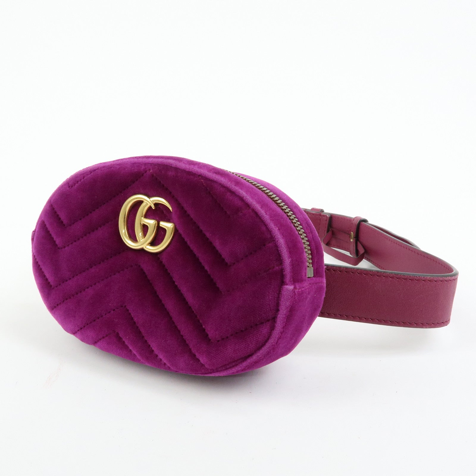 GUCCI GG Marmont Double G Velvet Leather Waist Pouch Body Bag 476434