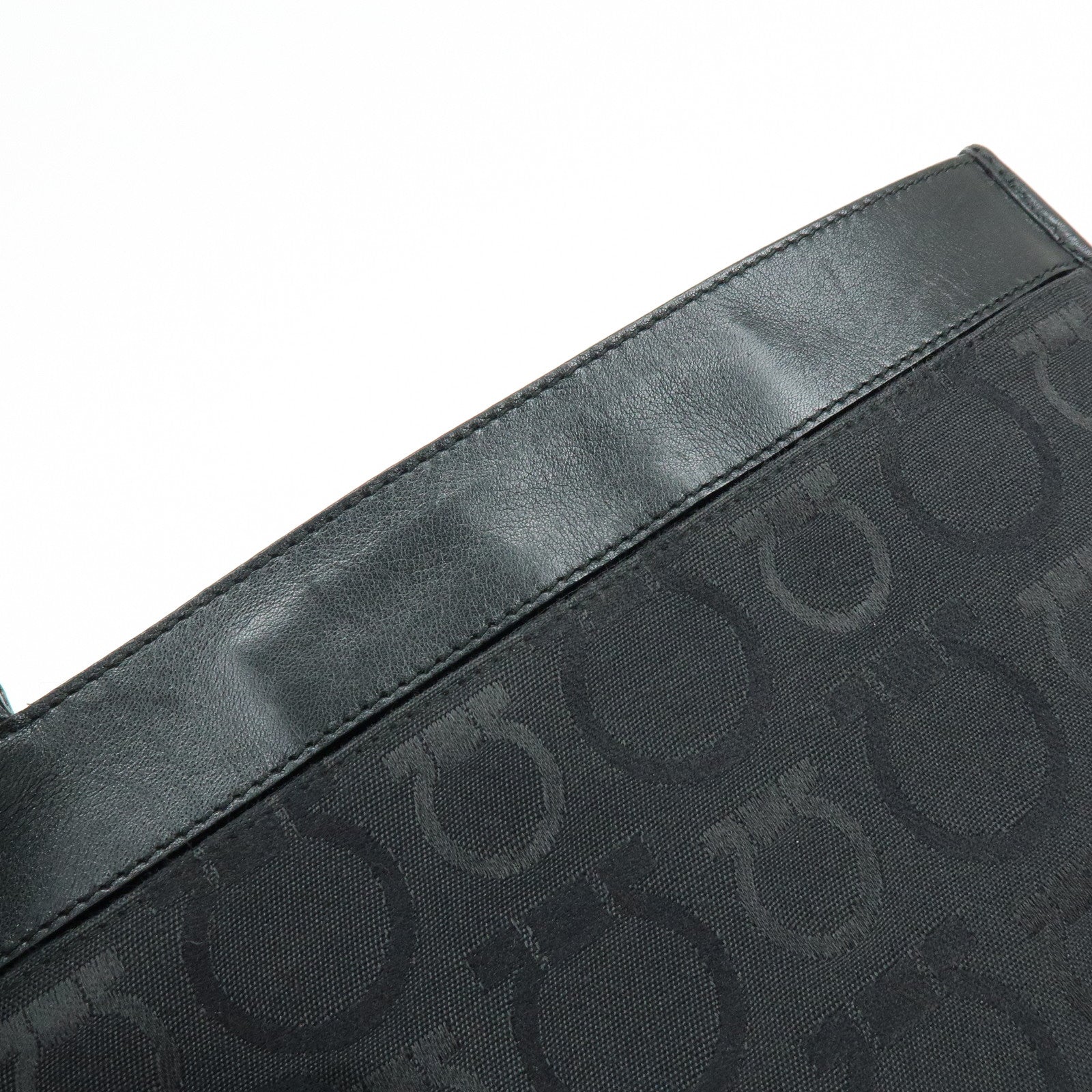 Ferragamo Gancini Canvas Leather Shoulder Bag Crossbody Bag Black