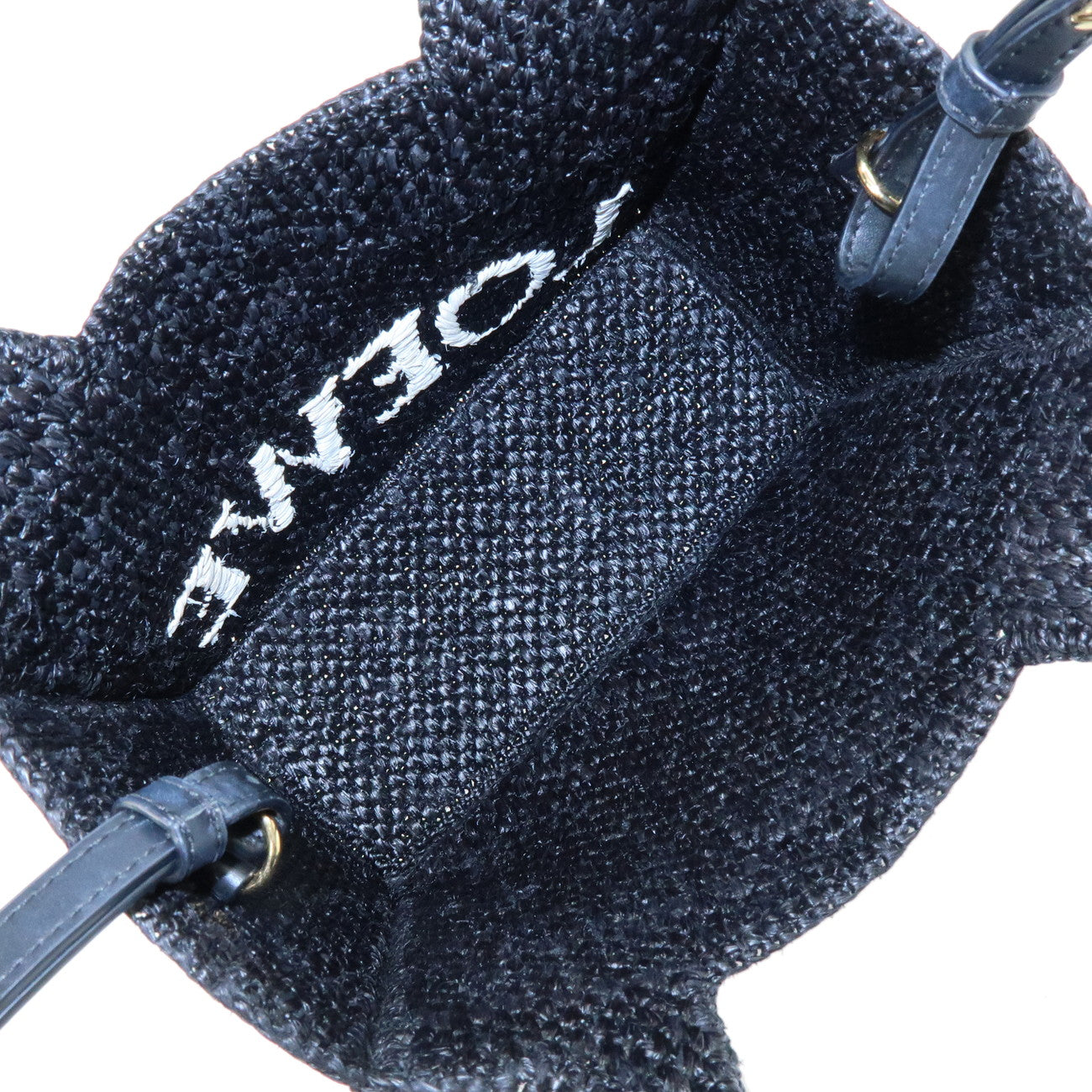LOEWE Font Tote Raffia 2Way Bag Hand Bag Shoulder Bag Black