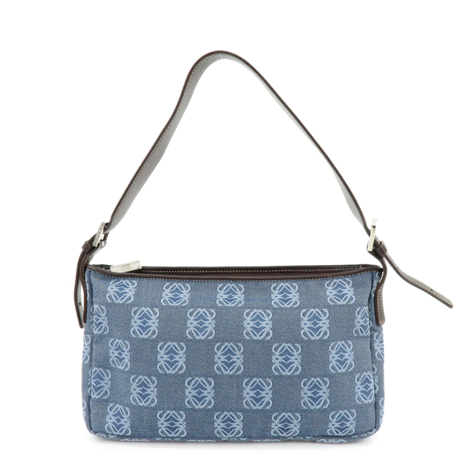 LOEWE Repeat Anagram Denim Leather Shoulder Bag Denim Brown