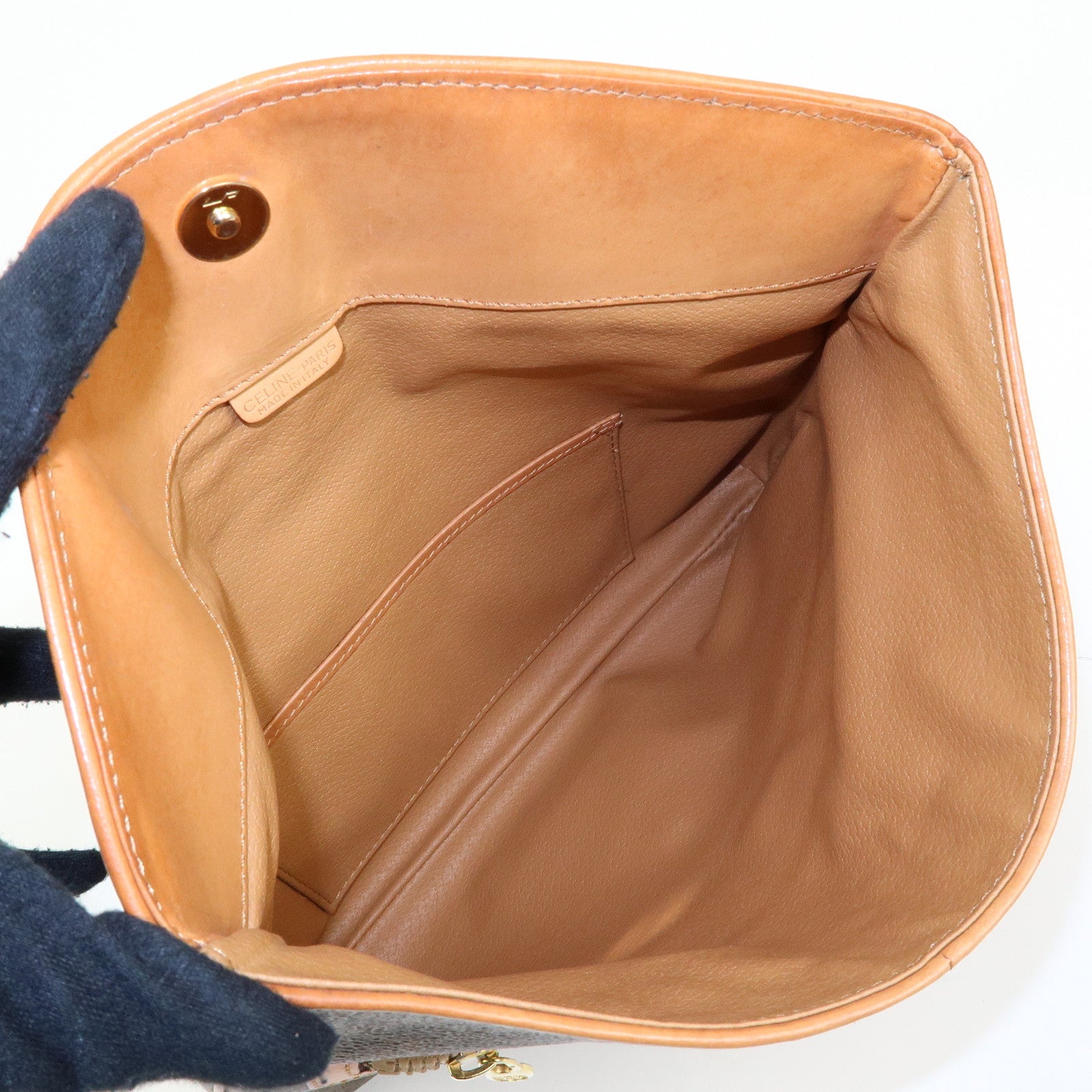 CELINE Macadam Leather Flap Clutch Bag Brown