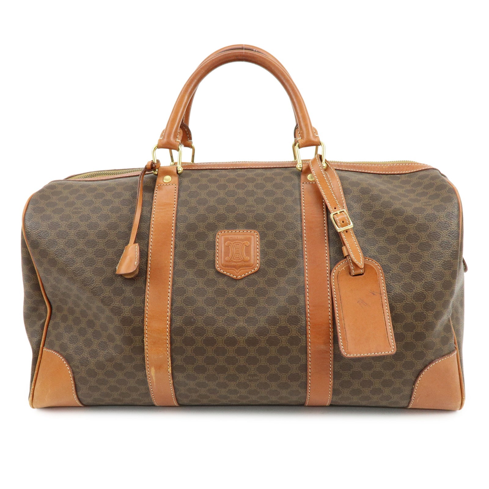CELINE Macadam PVC Leather Boston Bag Hand Bag Brown