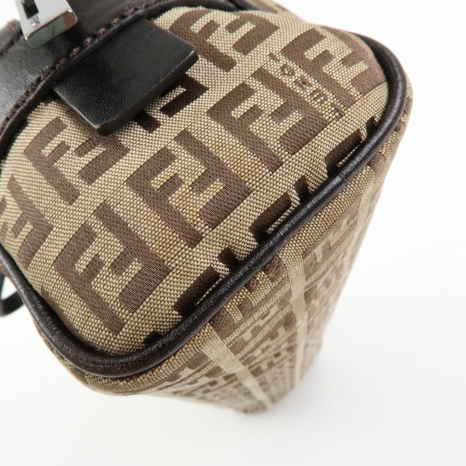 FENDI Zucchino Canvas Leather Mini Boston Hand Bag Beige Brown 8BL007