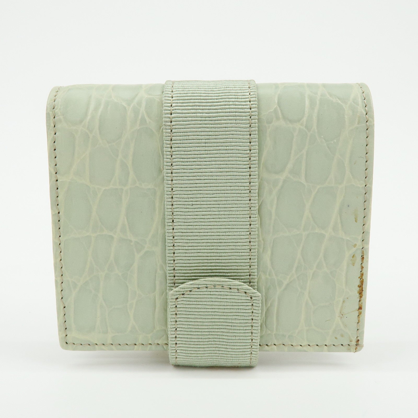 Ferragamo Vara Embossed Leather Compact Wallet Light Green