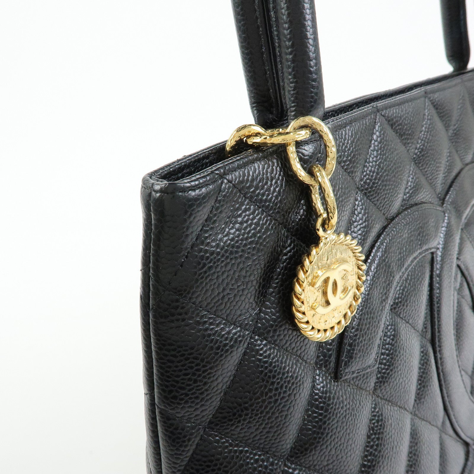 CHANEL Matelasse COCO Mark Medallion Tote Bag Hand Bag Black A01804