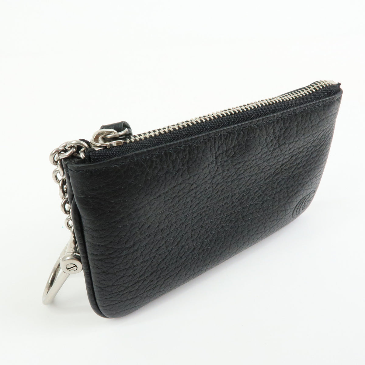 GUCCI Double G Leather Coin Case Key Chain Black 795330