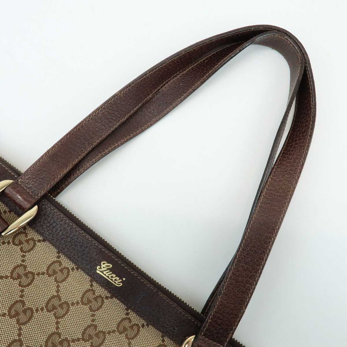 GUCCI Abbey GG Canvas Leather Tote Bag Hand Bag Beige Brown 141470