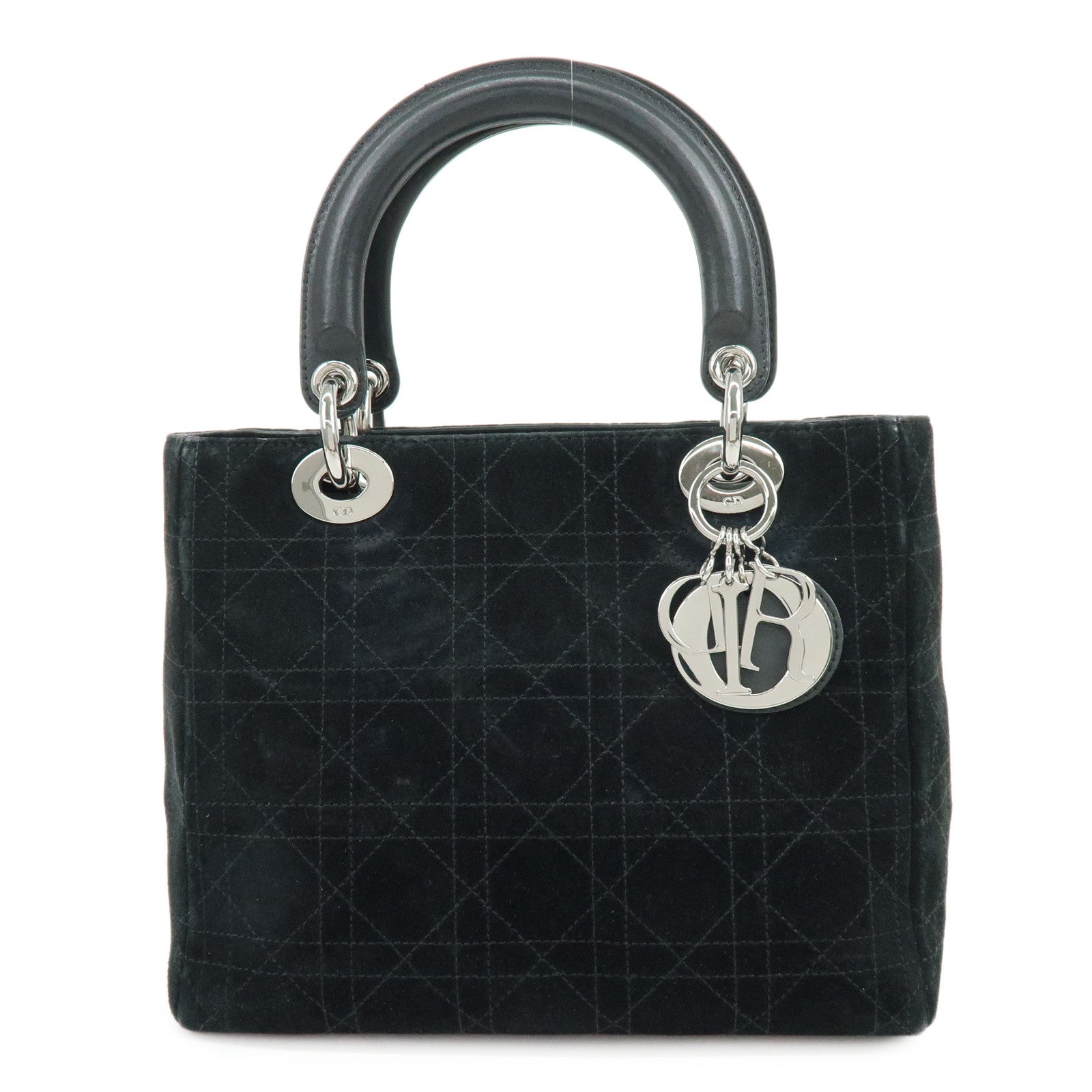 Christian Dior Cannage Lady Dior Suede Leather Hand Bag Black