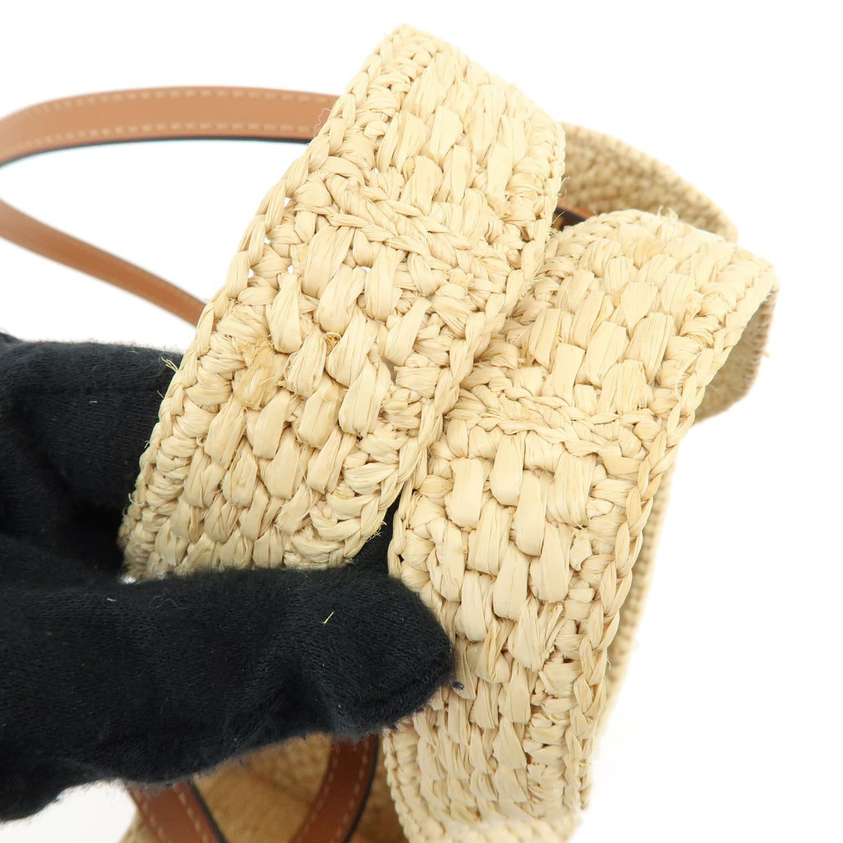 LOEWE Font Tote Small Raffia Leather 2Way Bag Shoulder Bag Natural