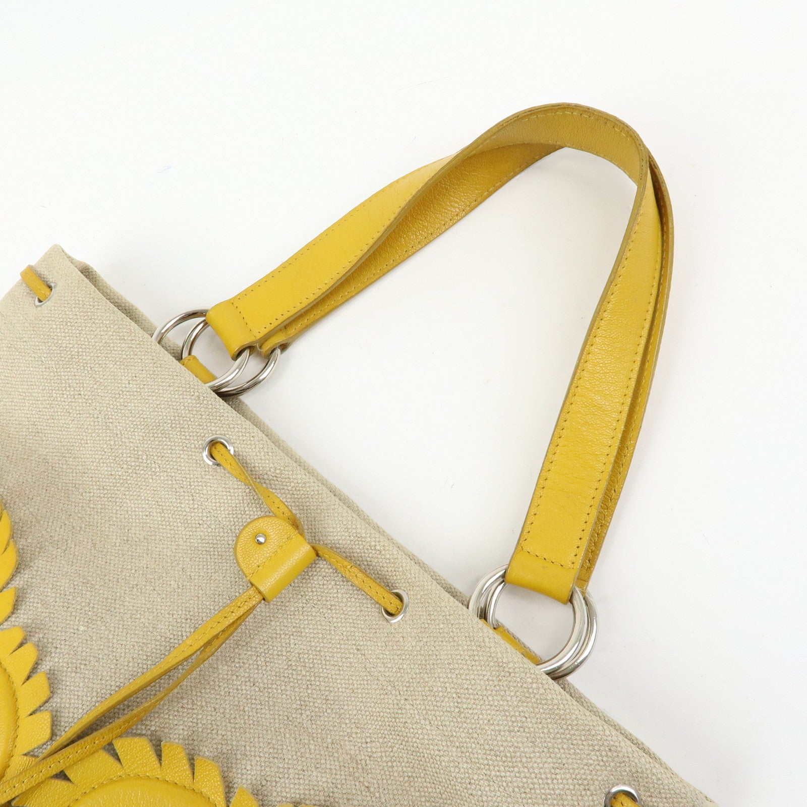 SAINT LAURENT PARIS Kahara Canvas Leather Tote Bag Hand Bag Natural