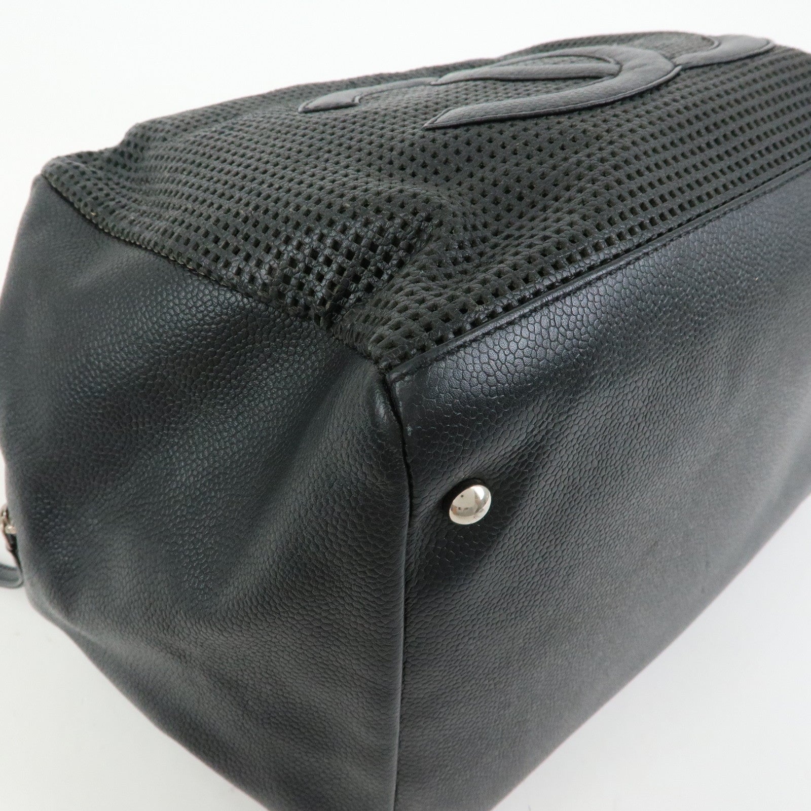 CHANEL COCO Mark Calf Leather Hand Bag Tote Bag Black