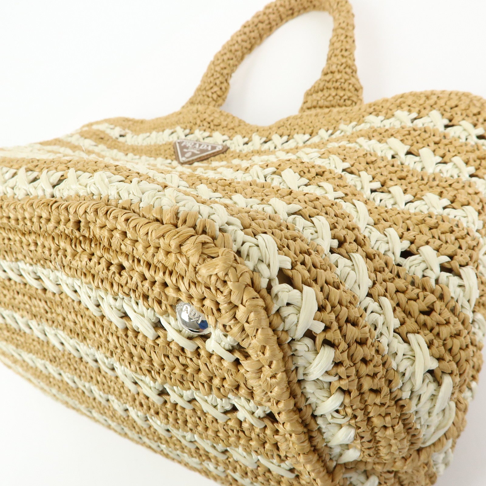 PRADA Canapa Raffia 2Way Bag Hand Bag Shoulder Bag Beige BN2888