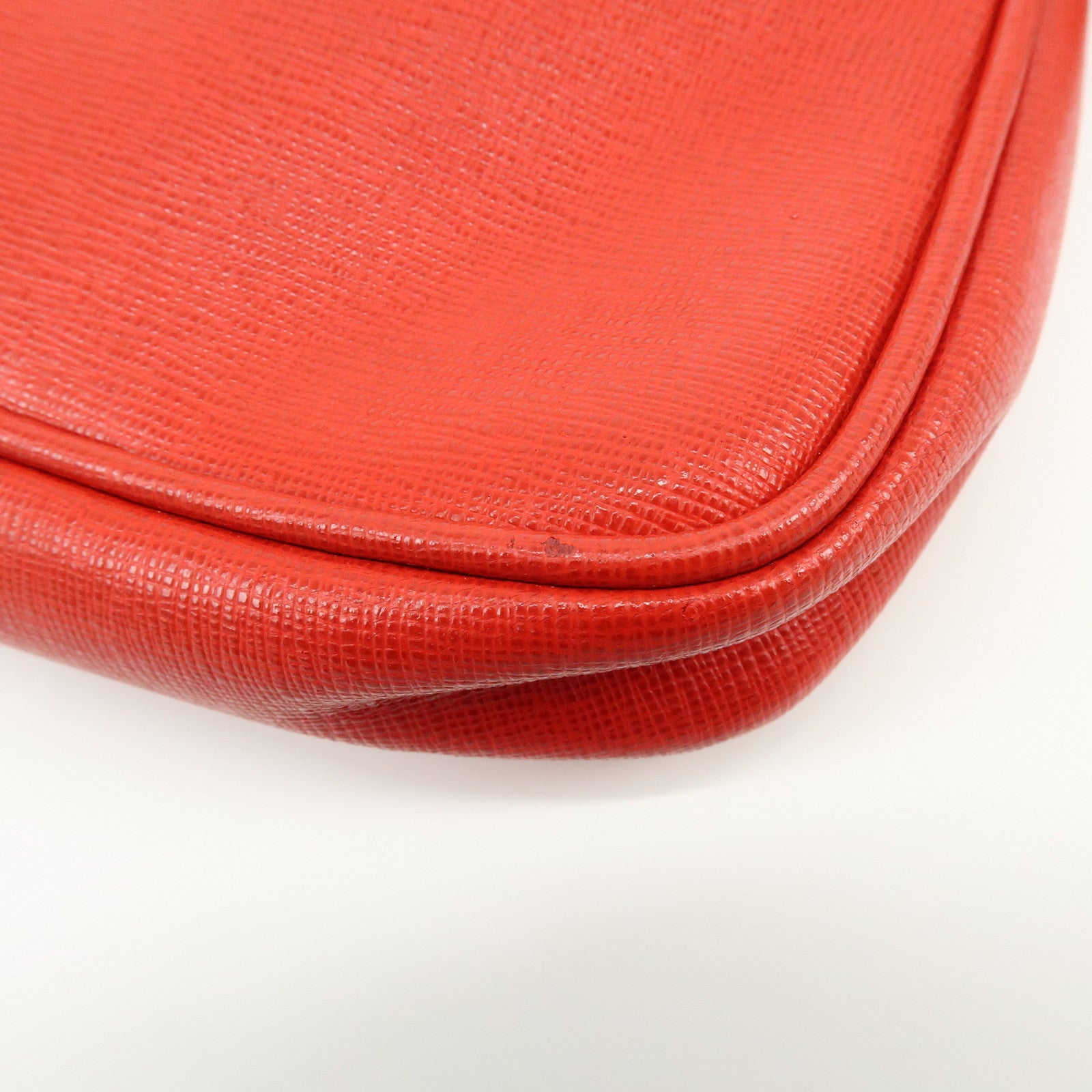 FENDI Embossed Leather Chain Accessary Pouch Hand Bag Red 8M0271