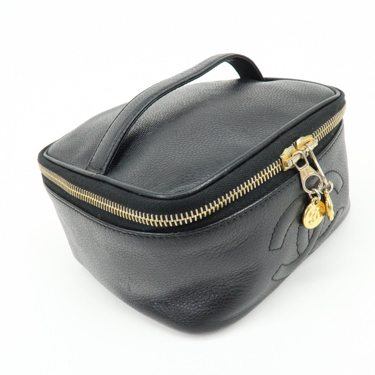 CHANEL COCO Mark Caviarskin Cosmetic Pouch Makeup Case Black