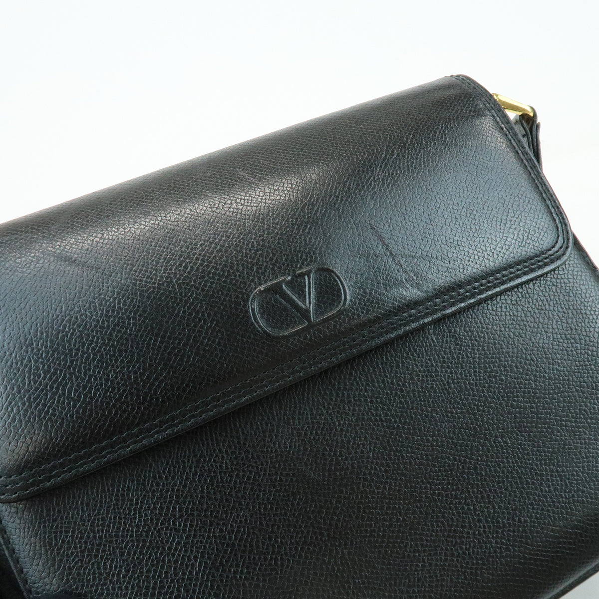 VALENTINO V Logo Leather Shoulder Bag Crossbody Bag Tassel Charm Black