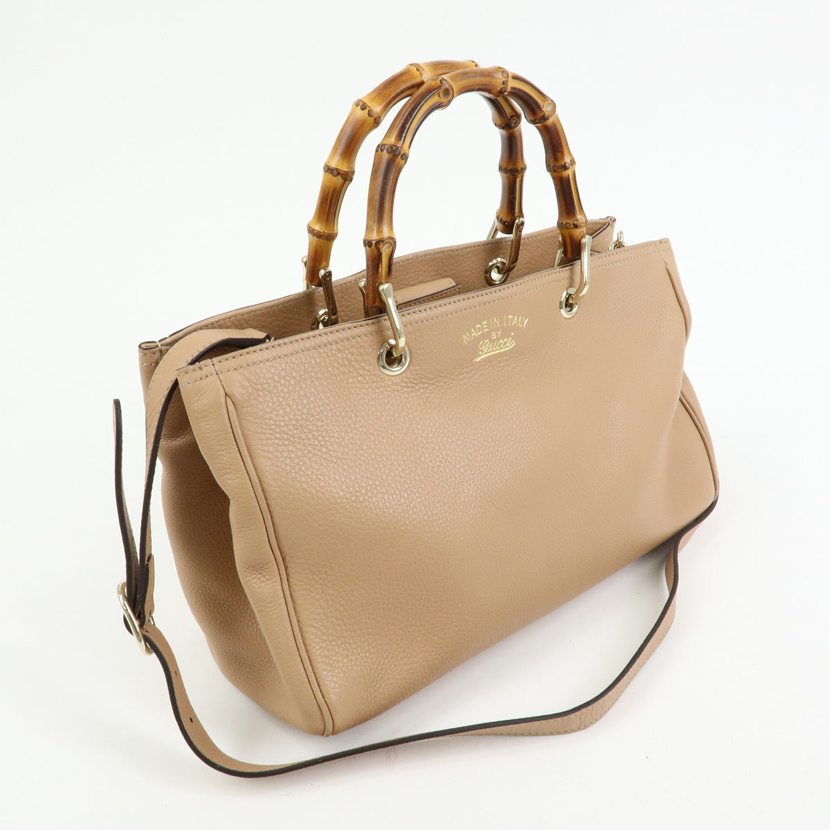 GUCCI Bamboo Shopper Medium 2Way Bag Shoulder Bag Hand Bag Beige 323660