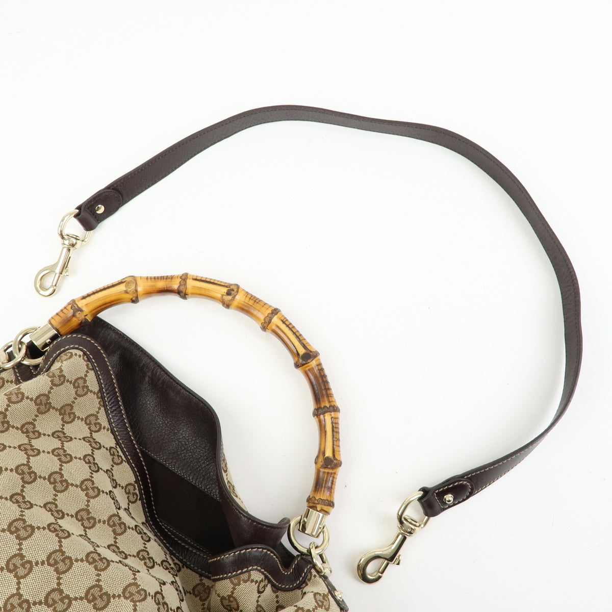 GUCCI Bamboo GG Canvas Leather 2Way Bag Hand Bag Beige Brown 169976