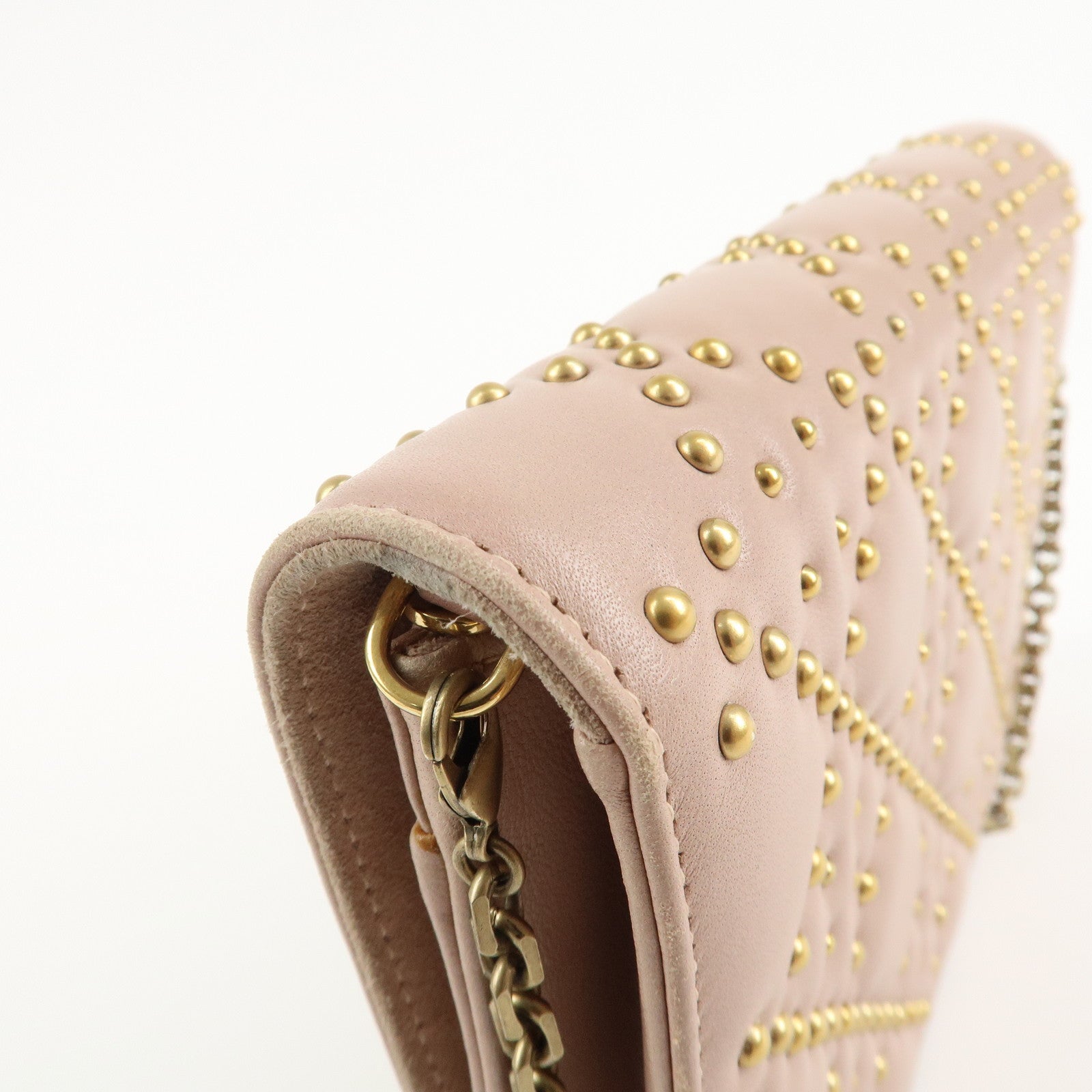 Christian Dior Addict Studs Leather Chain Shoulder Bag Hand Bag Beige Used
