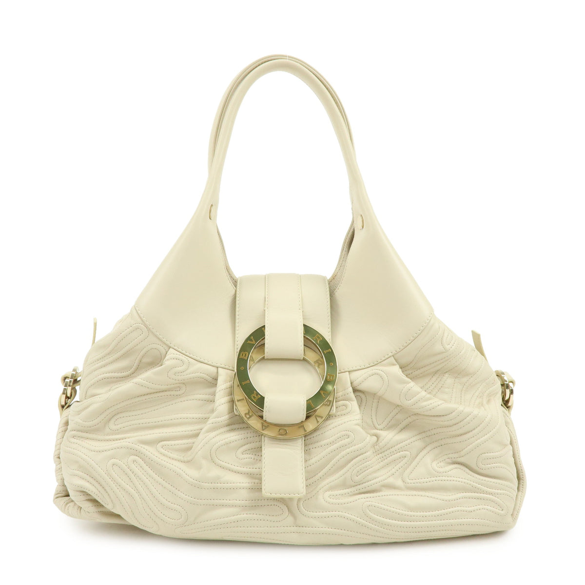 BVLGARI Chandra Leather Shoulder Bag Hand Bag Ring Buckle White