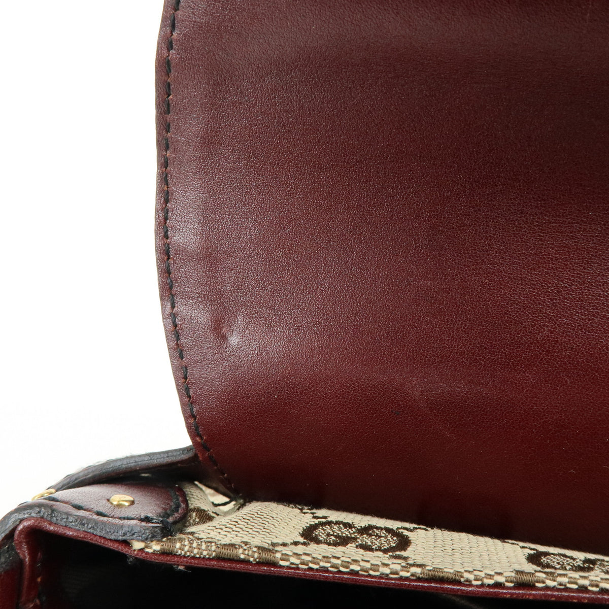 GUCCI Horsebit GG Canvas Leather Chain Hand Bag Brown Bordeaux 119186