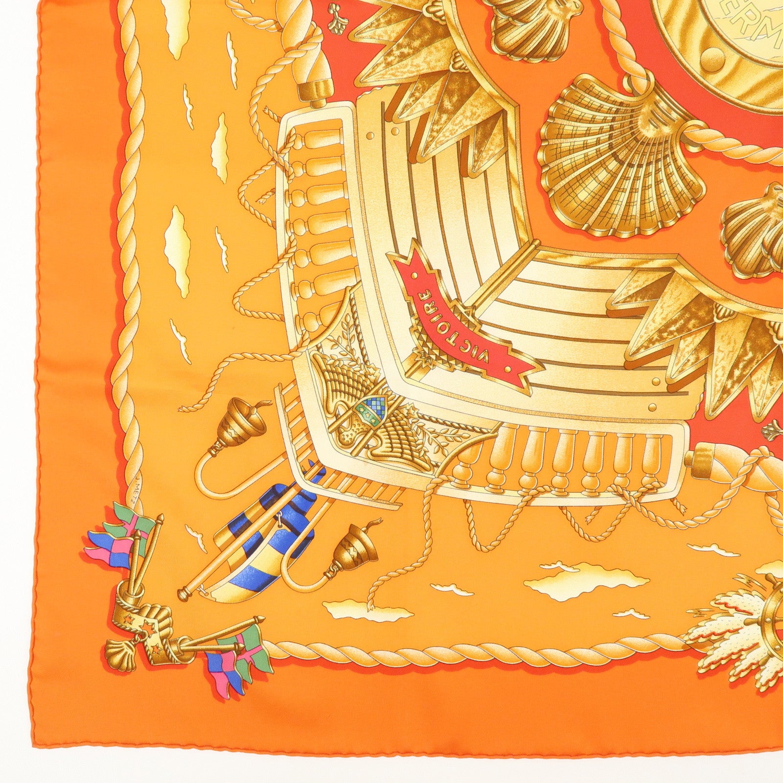 HERMES Carre 90 Silk 100% Scarf Lot of 2 Orange Gold Navy