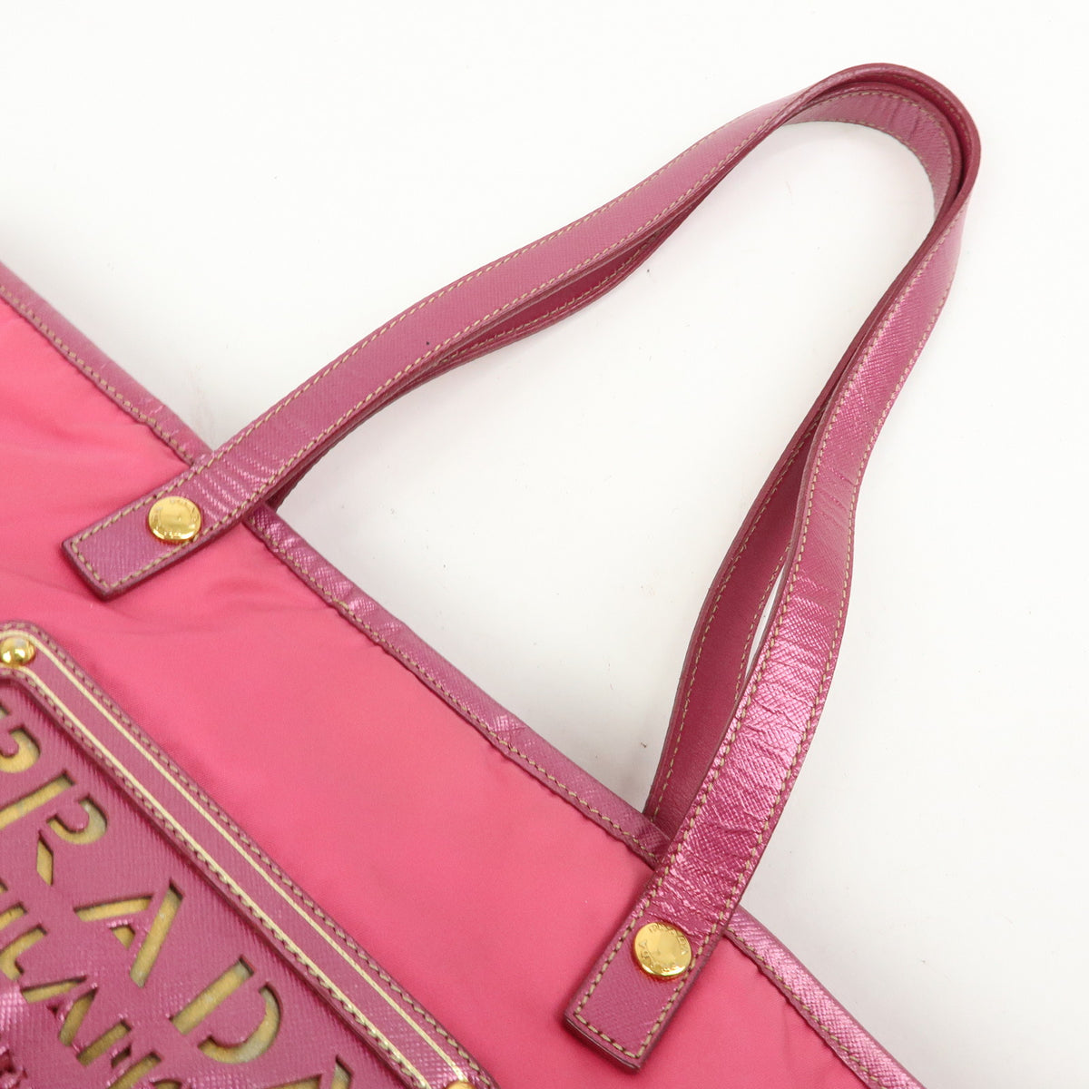 PRADA Logo Nylon Saffiano Leather Tote Bag Shoulder Bag Pink