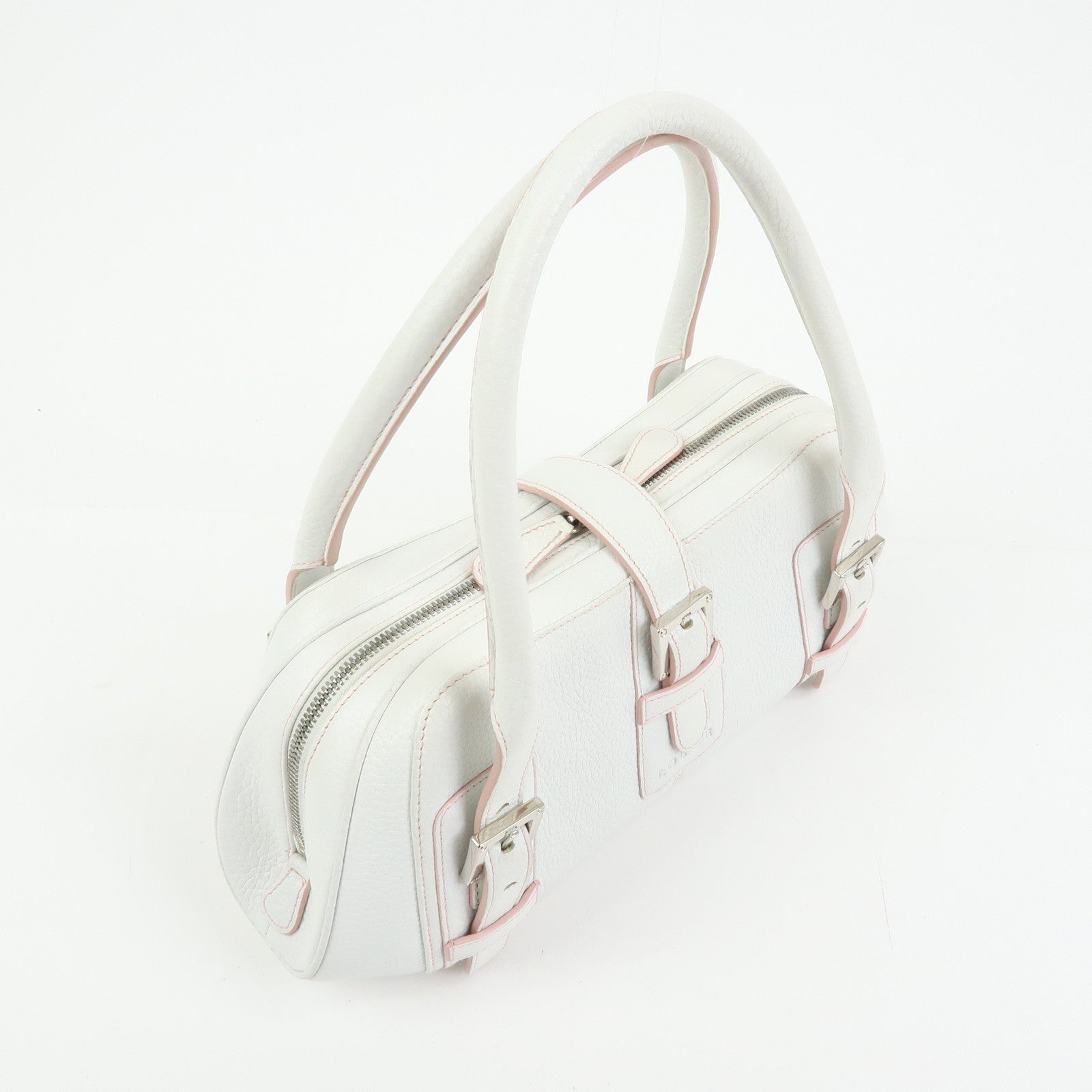 LOEWE Senda Leather Boston Bag Hand Bag White