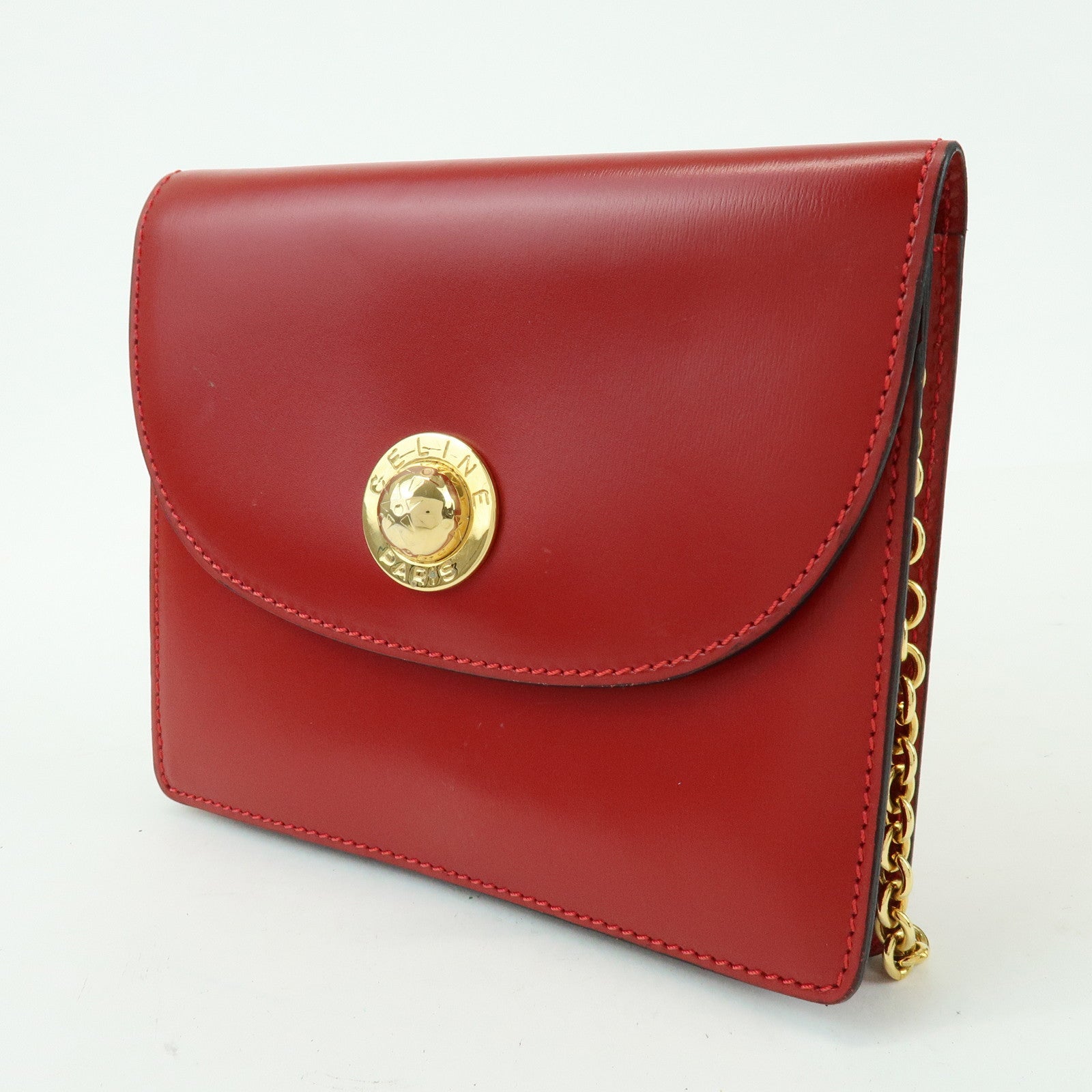 CELINE Starball Leather Chain Shoulder Bag Crossbody Bag Red