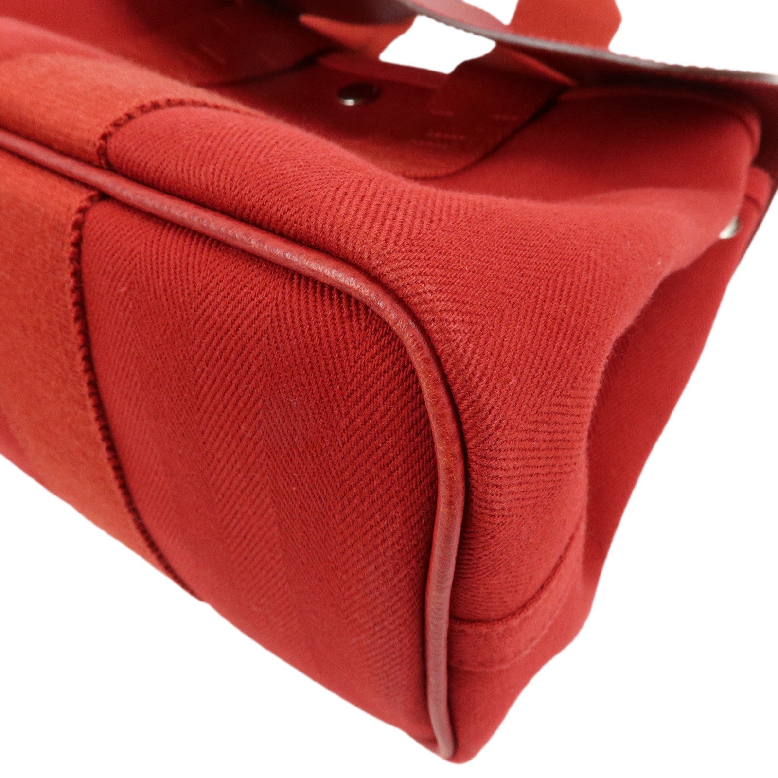 HERMES Valparaiso PM Toile Chevron Leather Hand Bag □J Stamped Red