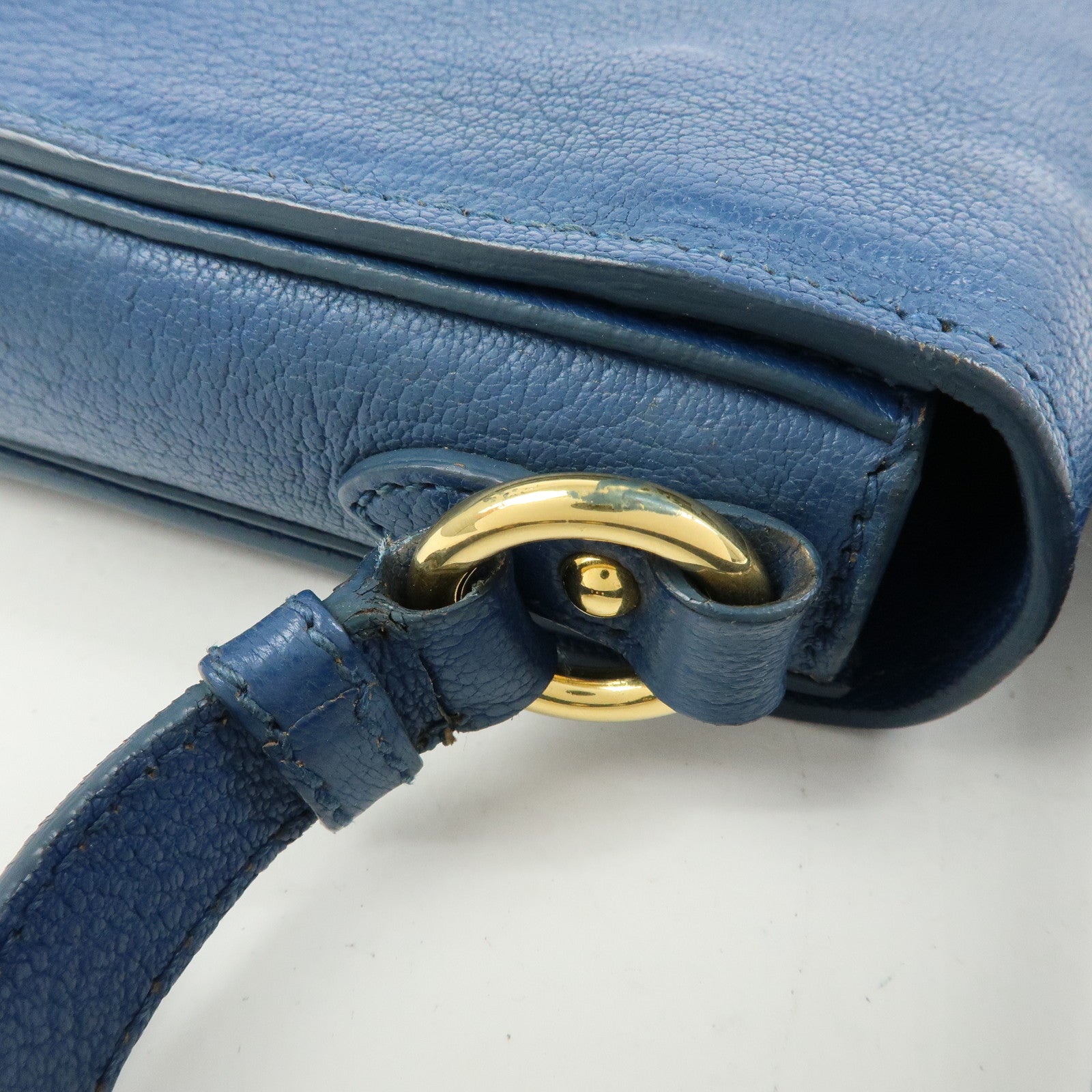 MIU MIU Madras Leather Shoulder Bag Hand Bag Blue