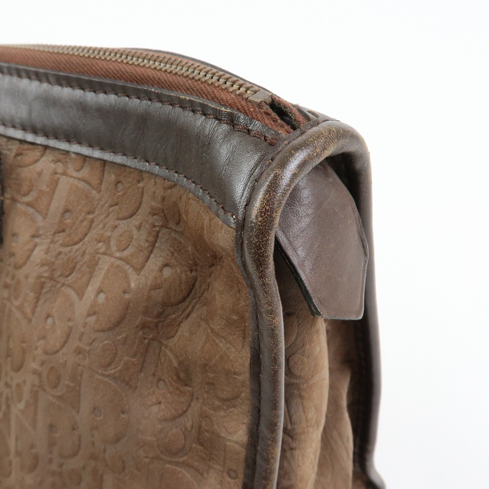 Christian Dior Trotter Suede Leather Boston Bag Hand Bag Brown