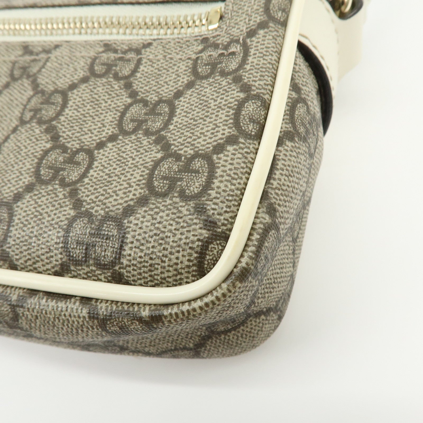GUCCI GG Supreme Leather Shoulder Bag Crossbody Bag Beige White 201447