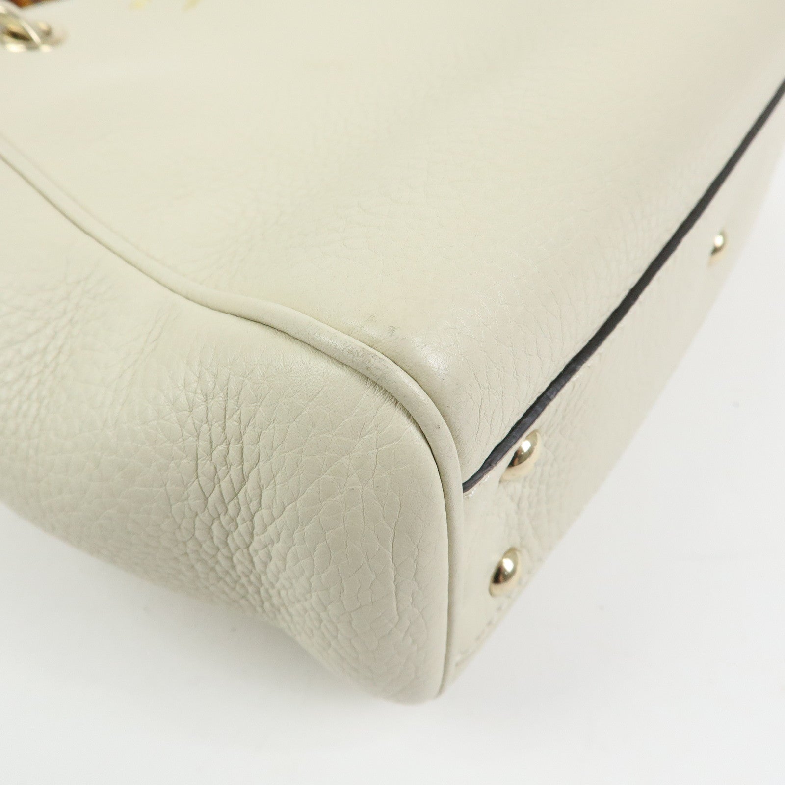 GUCCI Bamboo Mini Shopper Leather 2Way Bag Hand Bag White 368823