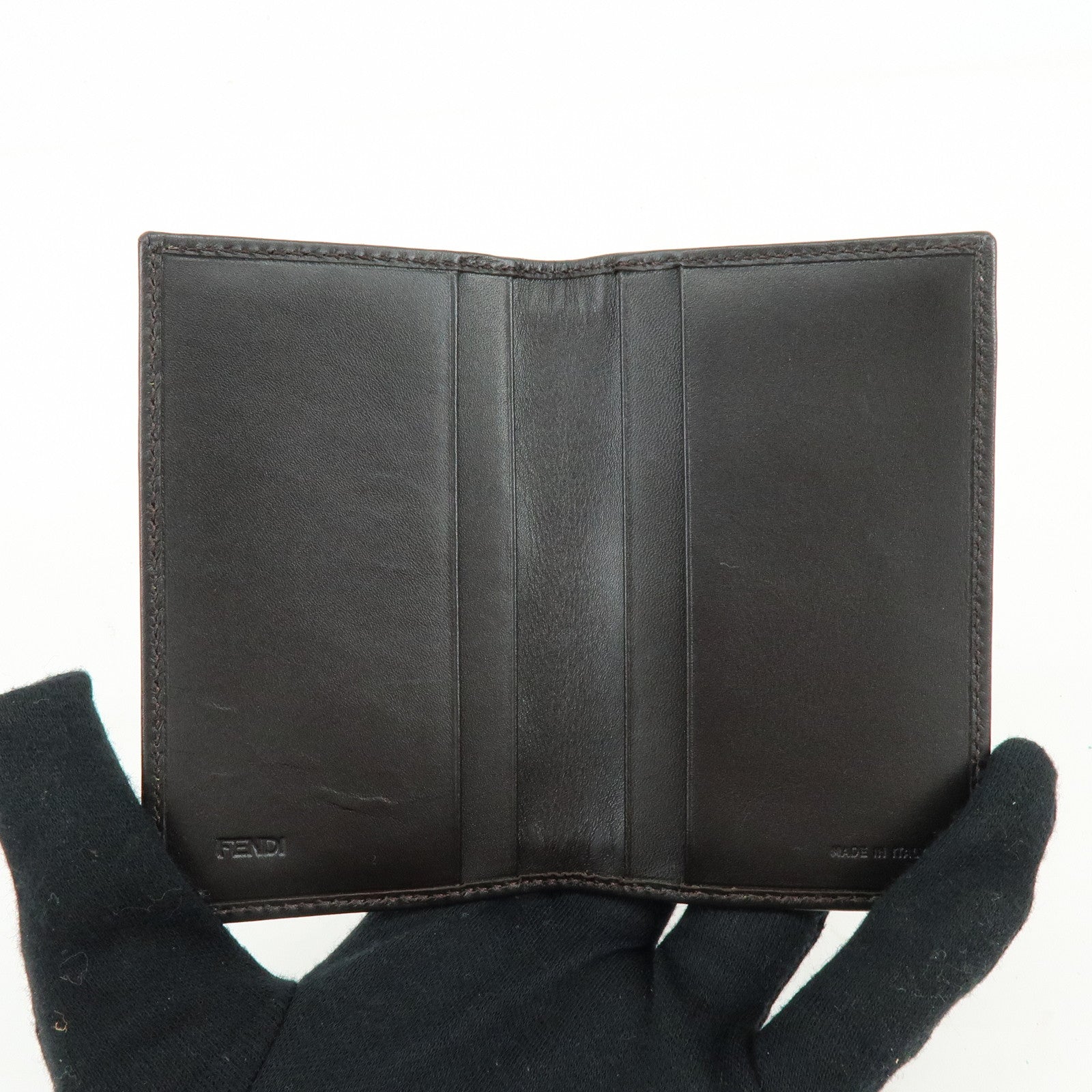FENDI Zucca Canvas Leather Card Case Card Holder Brown Black 7M0168