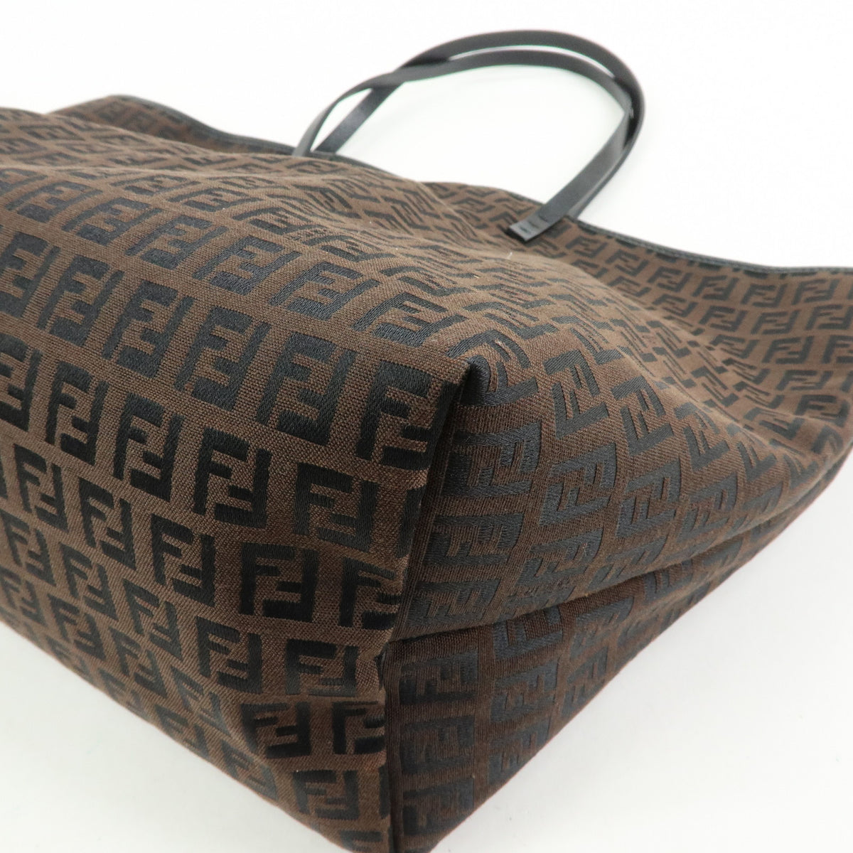 FENDI Zucchino Canvas Leather Tote Bag Shoulder Bag Brown 8BH005