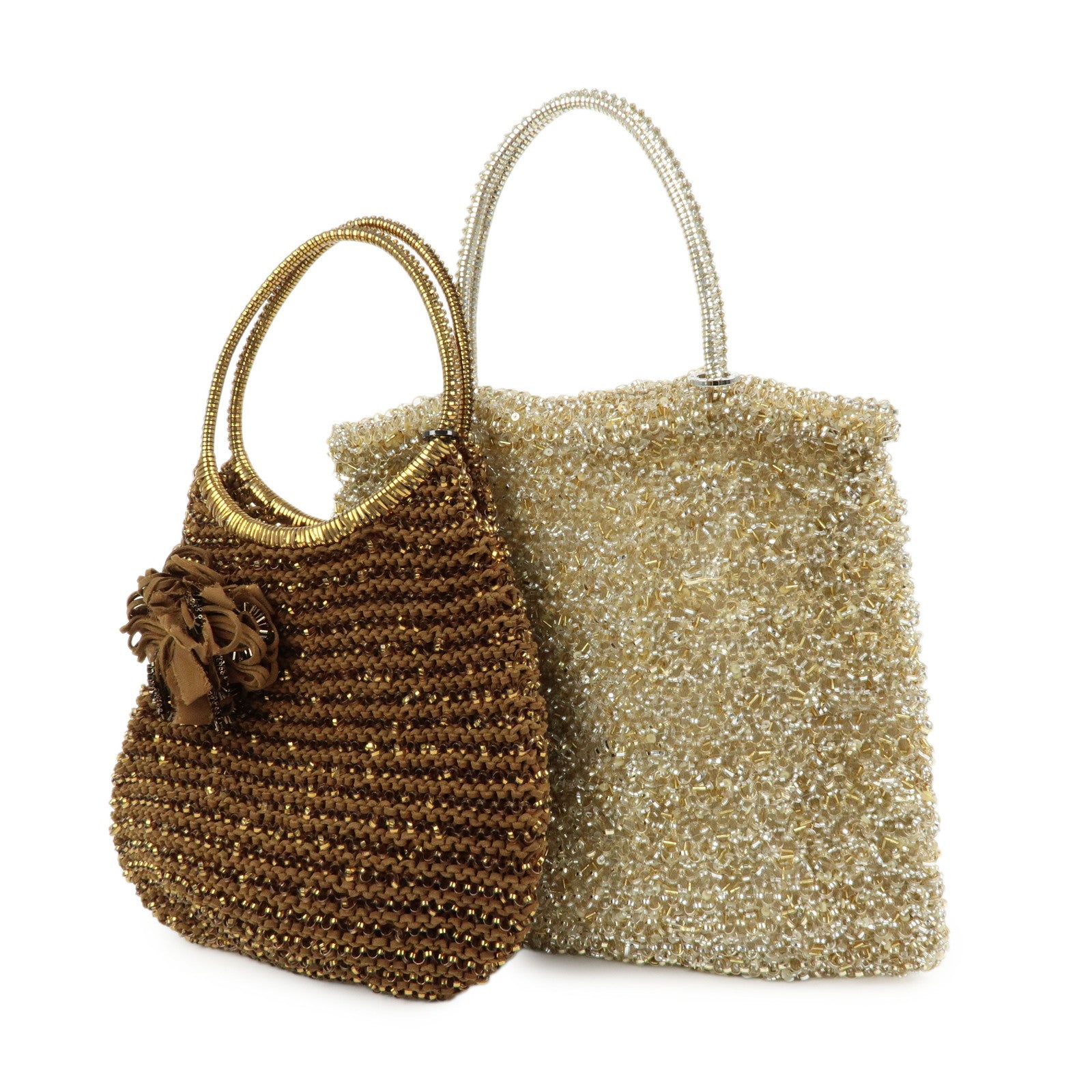 ANTEPRIMA Set of 2 PVC Wire Bag Hand Bag Tote Bag Brown Gold