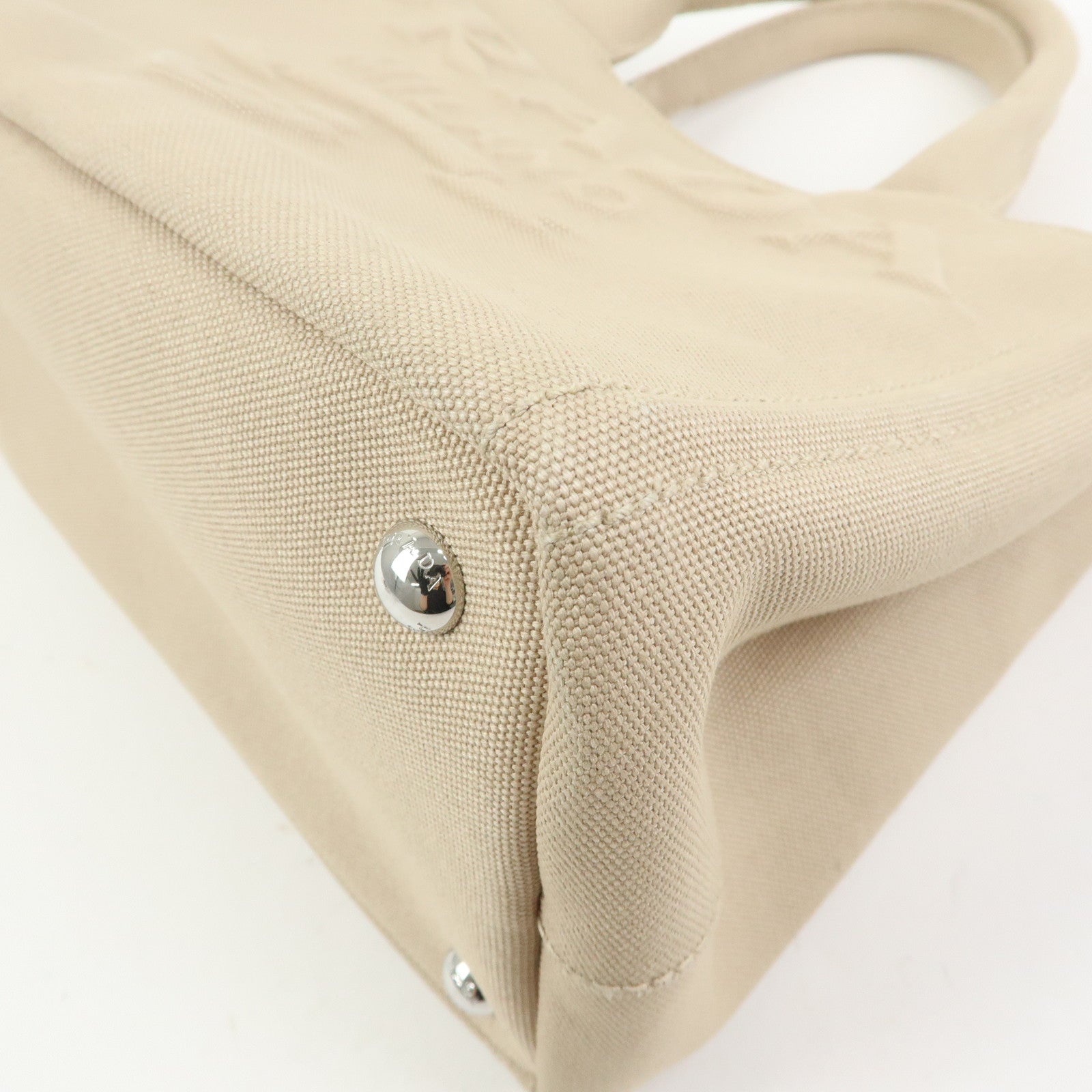PRADA Canapa Triangle Logo Canvas 2Way Hand Bag Shoulder Bag Beige