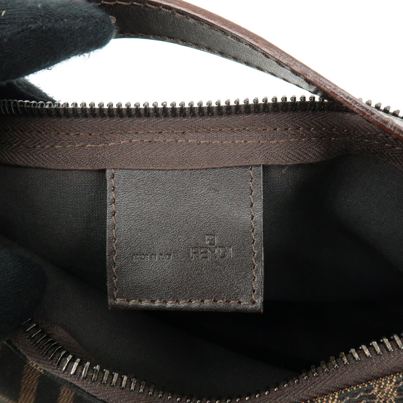 FENDI Zucca Canvas Leather Mini Pochette Pouch Hand Bag Brown 8N0001