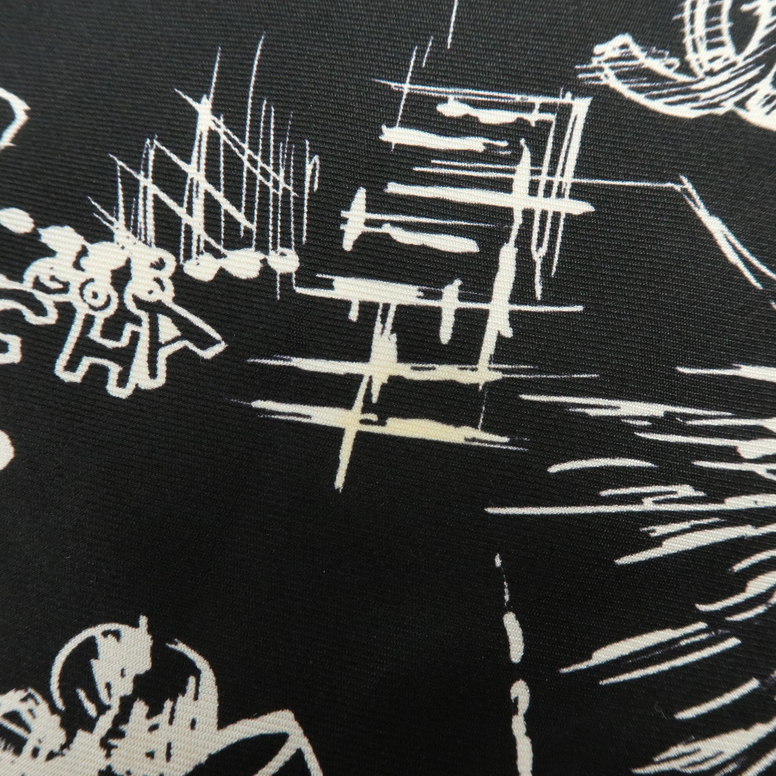 CHANEL Silk 100% Scarf Iconographic Pattern Black White Pink