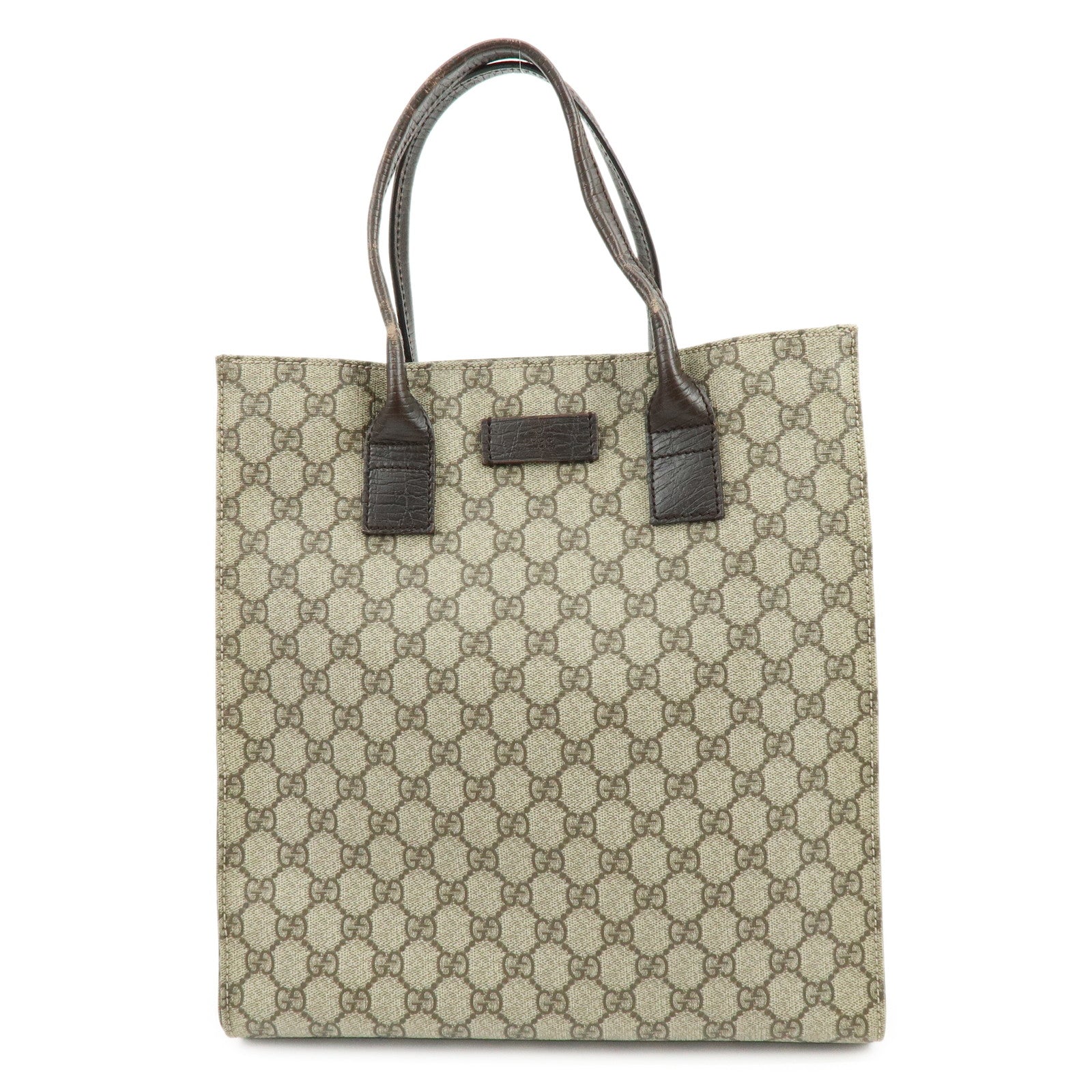 GUCCI GG Supreme Leather Tote Bag Hand Bag Beige Dark Brown 91249