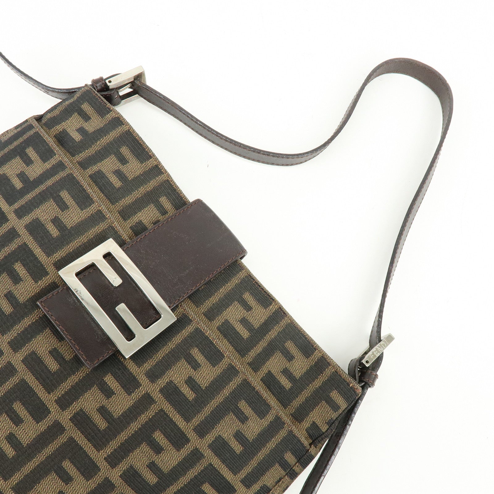 FENDI Zucca Jacquard Canvas Leather Hand Bag Shoulder Bag Brown