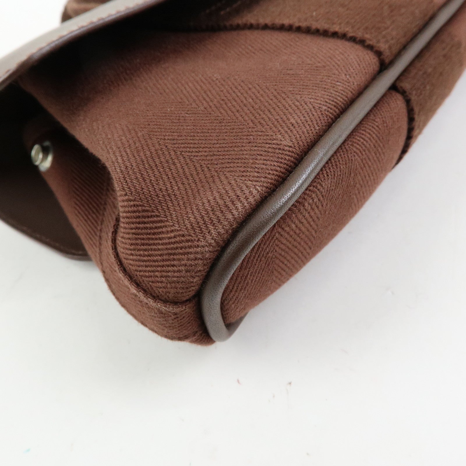 HERMES Toile Chevron Valparaiso Long PM Hand Bag Brown