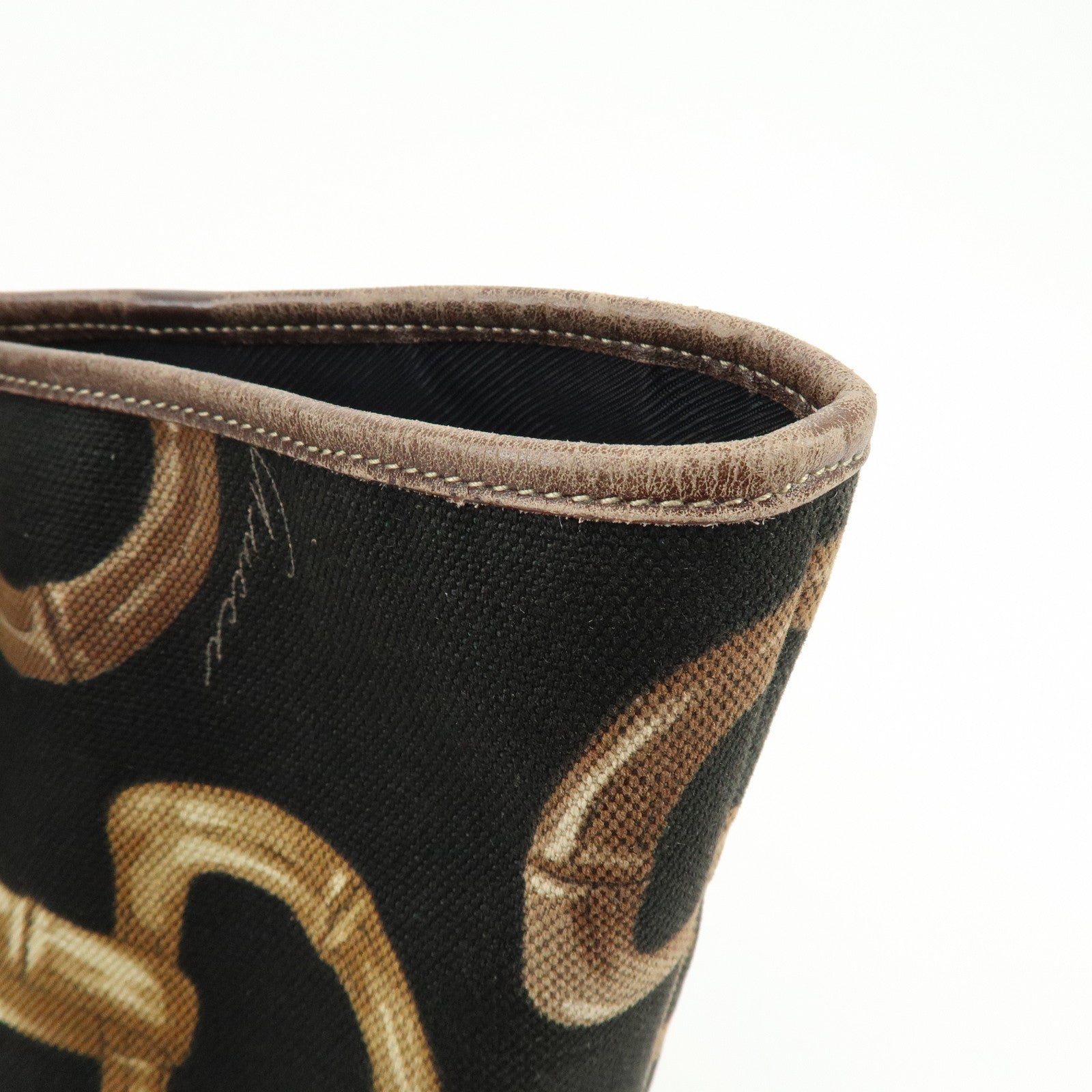 GUCCI Horsebit Interlocking G Canvas Leather Tote Bag Black 154402