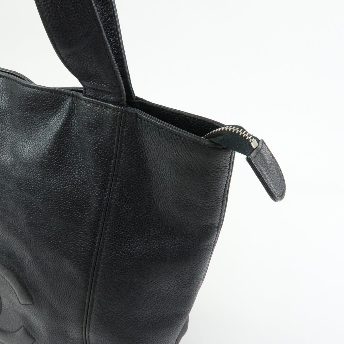 CHANEL COCO Mark Caviarskin Tote Bag Shoulder Bag Black Silver